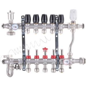 Коллектор на 5 контуров Koer KR.S1013-5 1"х5 SUS304, 3/4-16 со смесительным узлом, евроконус