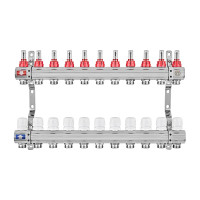 Коллектор на 11 контуров EUROPRODUCT EP.B3110-11-1” с расходомерами, латунь