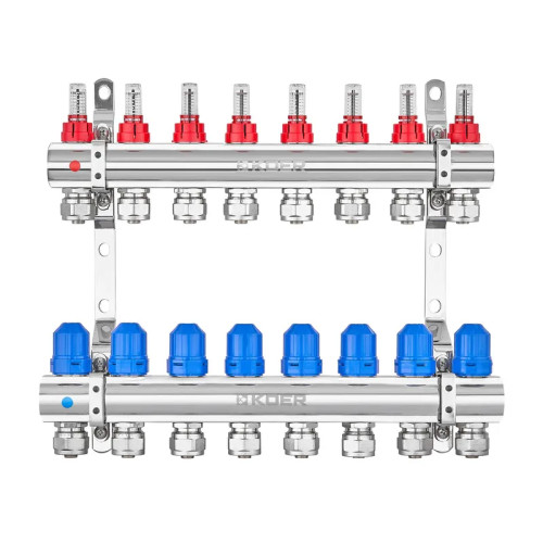 Коллектор на 8 контуров Koer KR.1210-8 - 1"x8 с расходомерами и евроконусами