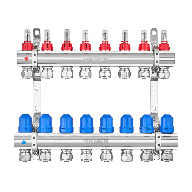 Коллектор на 8 контуров Koer KR.1210-8 - 1"x8 с расходомерами и евроконусами