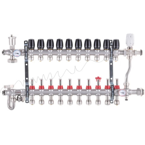 Коллектор на 10 контуров Koer KR.S1013-10 1" SUS304, 3/4-16 со смесительным узлом, евроконус