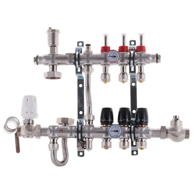 Коллектор на 3 контура Koer KR.S1011-3 1", SUS304 3/4-16 со смесительным узлом, евроконус