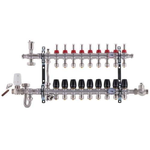 Колектор на 9 контурівKoer KR.S1011-9 1 " SUS304  3/4-16 з змішувальним вузлом, євроконус   