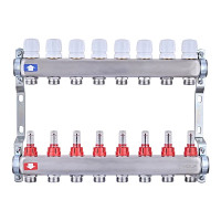 Коллекторный на 8 контуров Nolf NF.2100-08S 1" с расходомерами, нержавеющая сталь.