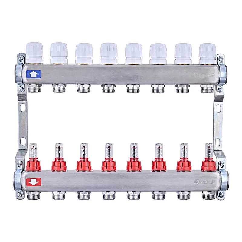 Коллекторный на 8 контуров Nolf NF.2100-08S 1" с расходомерами, нержавеющая сталь.