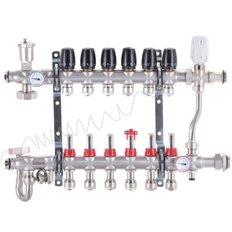 Коллектор на 6 контуров KOER KR.S1013-6 1" SUS304 3/4-16 со смесительным узлом, евроконус 