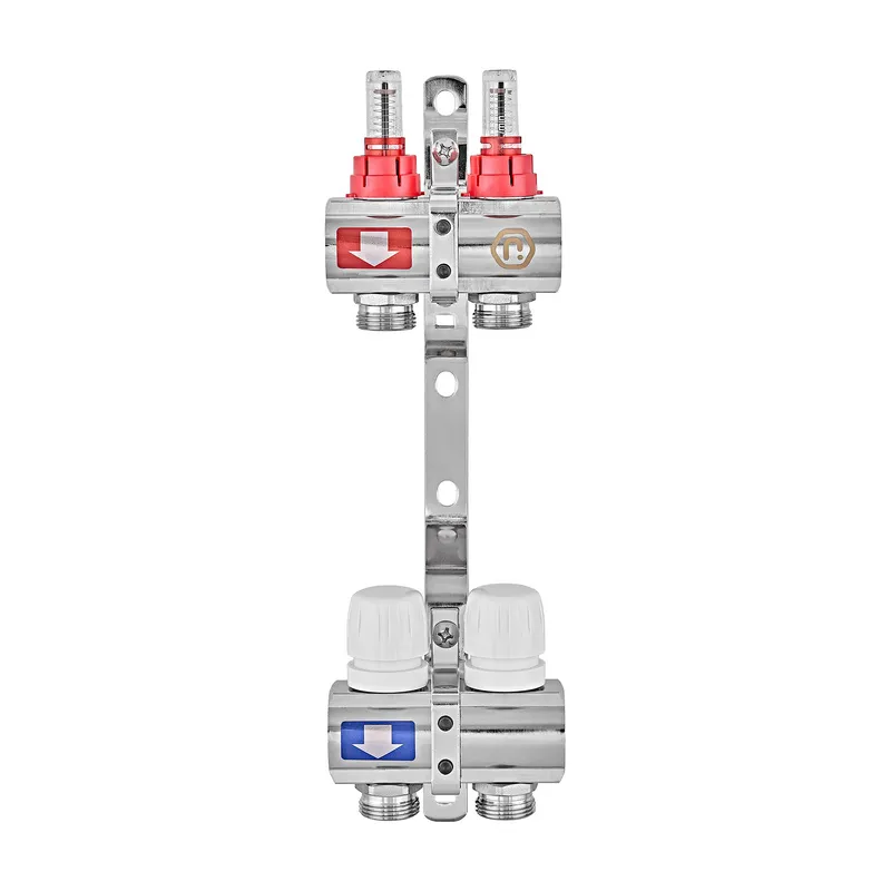 Коллектор на 2 контура EUROPRODUCT EP.B3110-02-1” с расходомером, латунь