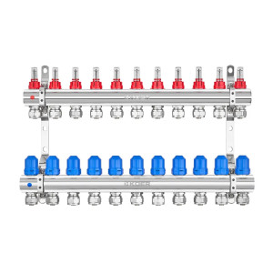 Коллектор на 11 контуров Koer KR.1210-11 - 1"x11 с расходомерами и евроконусами