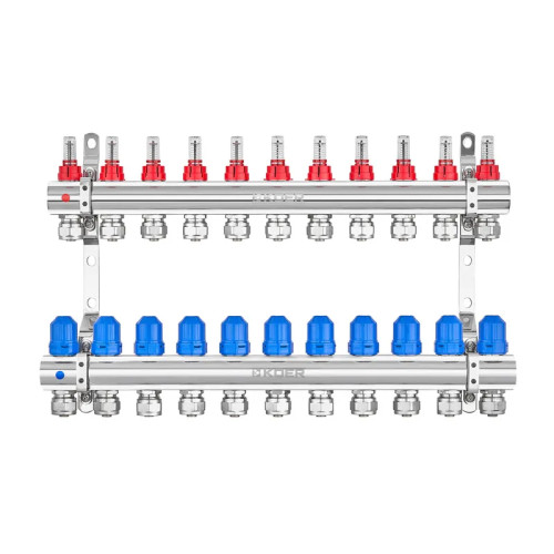 Колектор на 11 контурів  Koer KR.1210-11 - 1"x11з витратомірами та євроконусами 