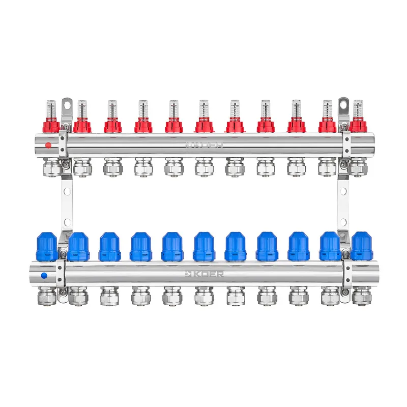 Колектор на 11 контурів  Koer KR.1210-11 - 1"x11з витратомірами та євроконусами 