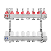 Коллектор на 6 контуров EUROPRODUCT EP.B3110-08-1” с расходомерами, латунь