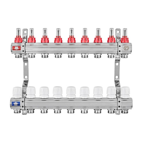 Коллектор на 9 контуров EUROPRODUCT EP.B3110-09-1” с расходомерами, латунь