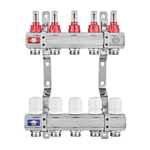 Коллектор на 5 контуров EUROPRODUCT EP.B3110-05-1" с расходомерами, латунь
