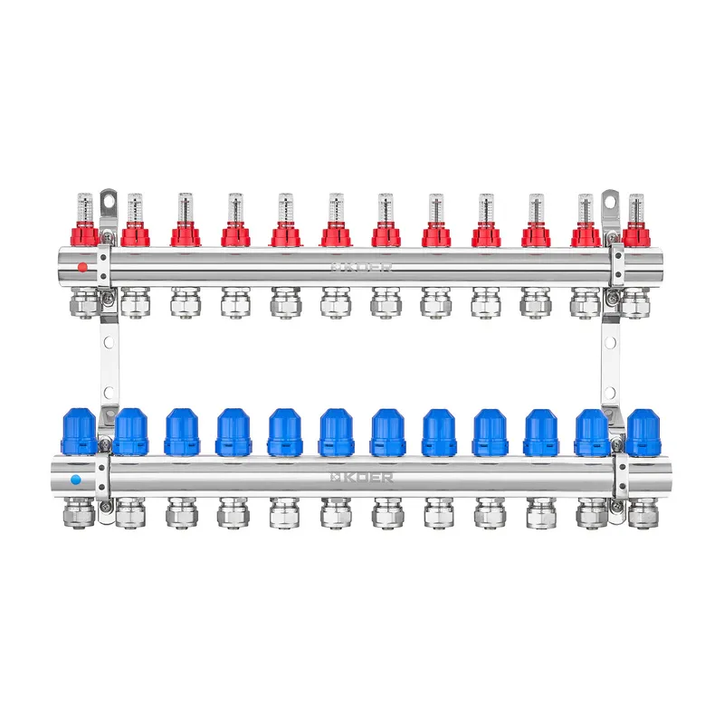 Коллектор на 12 контуров Koer KR.1210-12 - 1"x12 с расходомерами и евроконусами