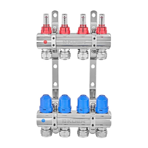 Колектор на 4 контури Koer KR.1210-4 - 1"x4 з витратомірами та євроконусами 