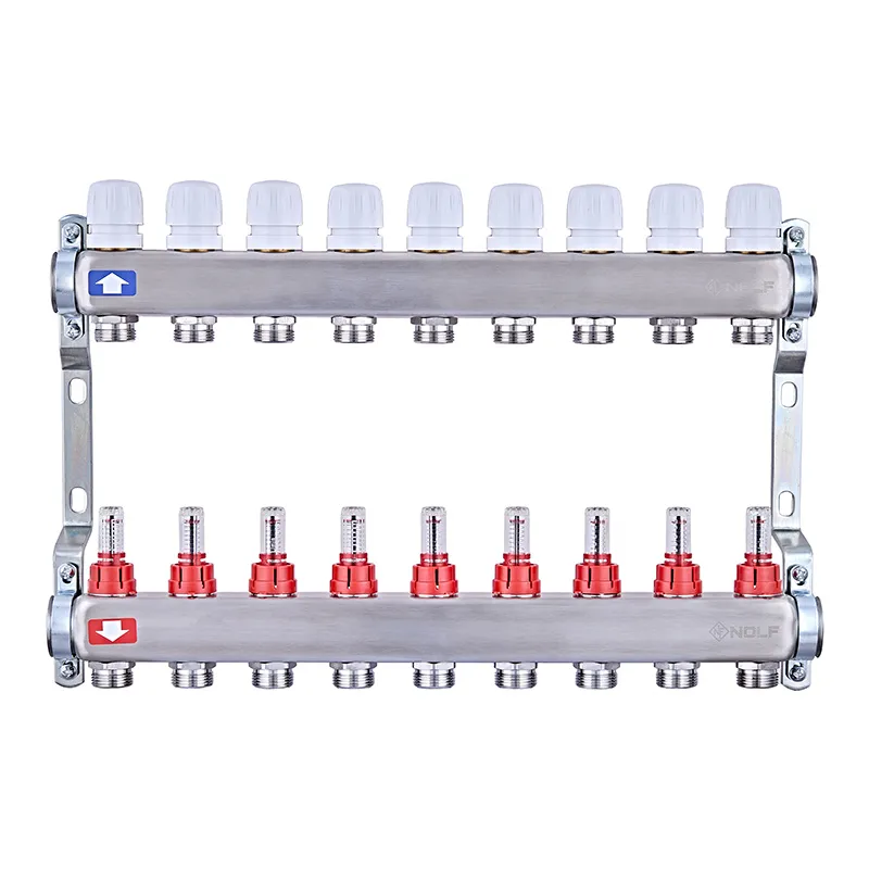 Коллектор на 9 контуров Nolf NF.2100-09S 1" с расходомерами, нержавеющая сталь.