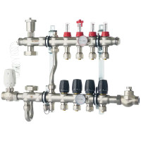 Колектор на 4 контури Koer KR.S1011-4 1", SUS304 3/4-16 з змішувальним вузлом, євроконус 