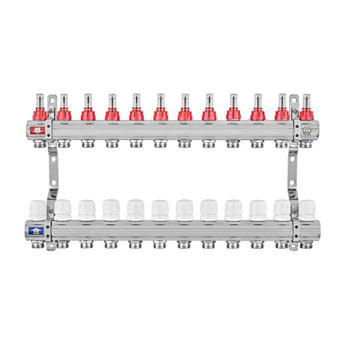 Коллектор на 12 контуров EUROPRODUCT EP.B3110-12-1” с расходомерами, латунь