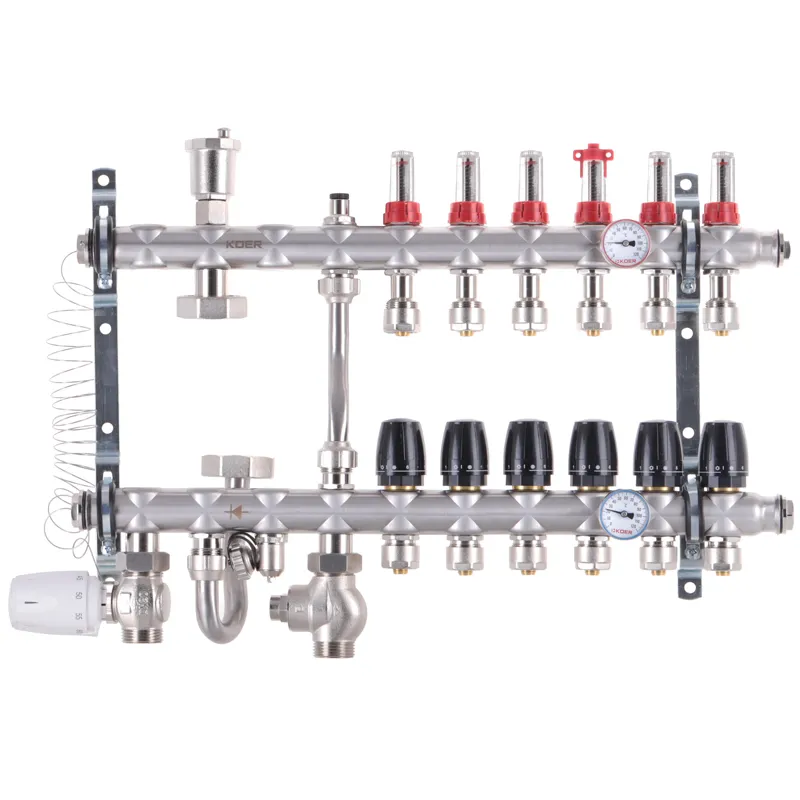 Коллектор на 6 контуров Koer KR.S1012-6 1" SUS304 и евроконус 3/4-16 со смесительным узлом, евроконус