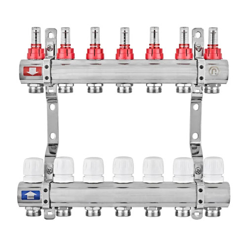 Коллектор на 7 контуров EUROPRODUCT EP.B3110-07-1” с расходомерами, латунь