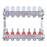 Коллектор на 7 контуров Nolf NF.2100-07S 1" с расходомерами, нержавеющая сталь.