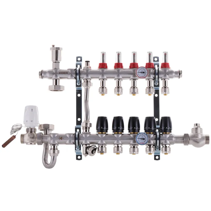 Коллектор на 5 контура Koer KR.S1011-5 1", SUS304 3/4-16 со смесительным узлом, евроконус