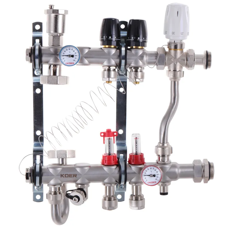 Коллектор на 2 контура Koer KR.S1013-2 1" SUS304, 3/4-16 со смесительным узлом, евроконус