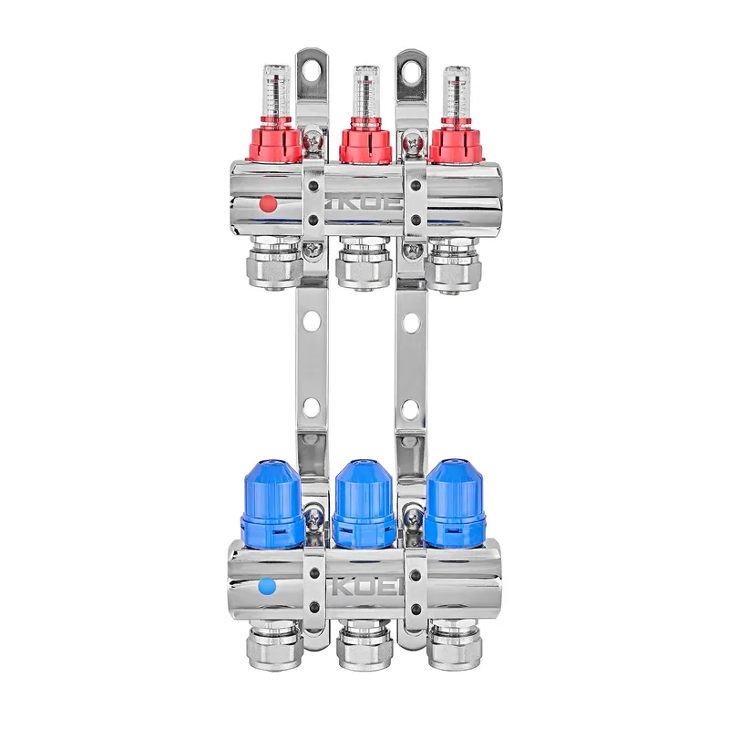 Колектор на 3 контури Koer KR.1210-3 - 1"x3 з витратомірами та євроконусами 