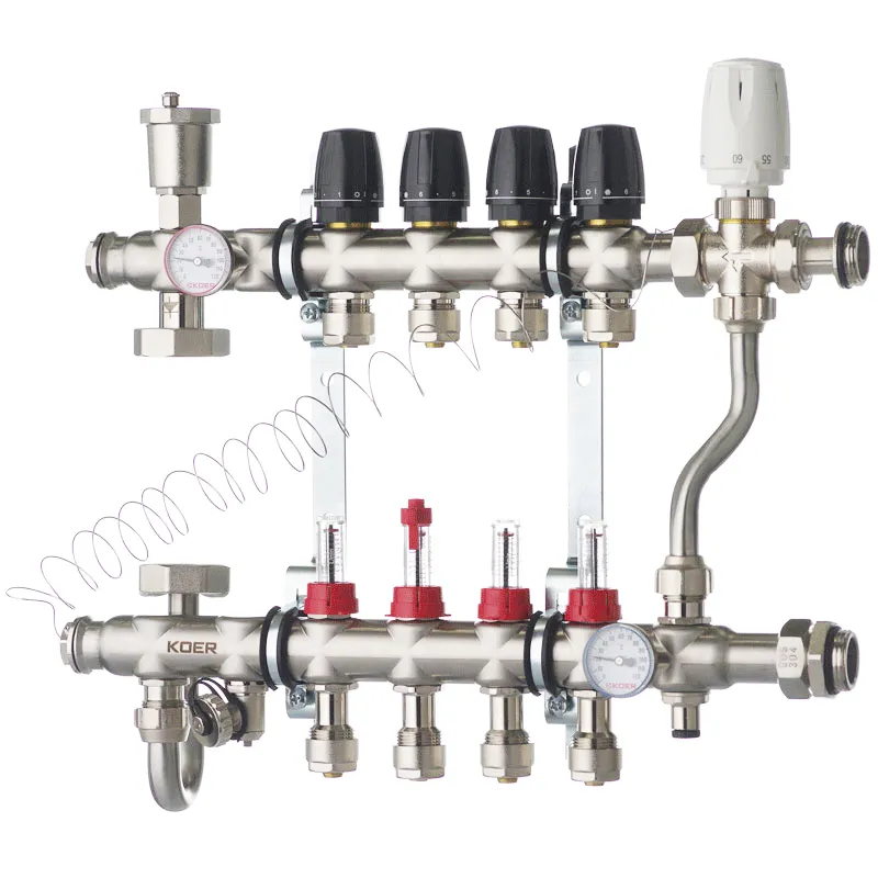 Колектор на 4 контури KOER KR.S1013-4 1" SUS304, 3 / 4-16 з змішувальним вузлом, євроконус   