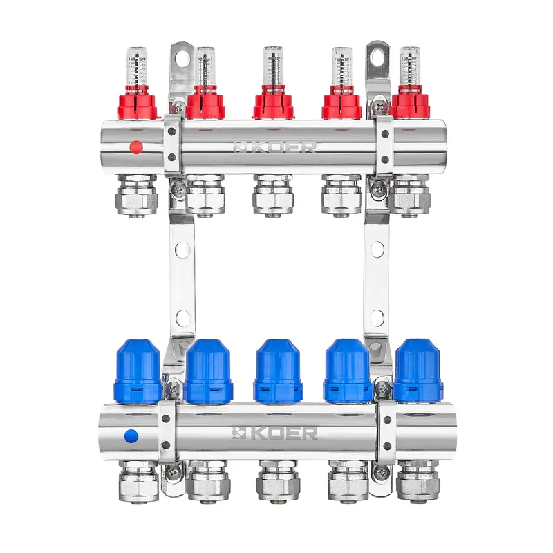 Колектор на 5 контурів Koer KR.1210-5 - 1"x5 з витратомірами та євроконусами 
