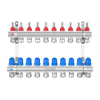 Колектор на 10 контурів Koer KR.1210-10 - 1" х10 з витратомірами та євроконусами 