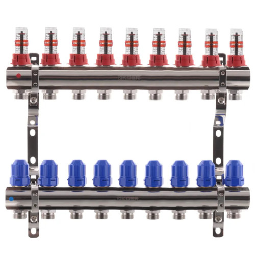 Колектор на 9 контурів Koer KR.1110-09 1"x9 з витратомірами 