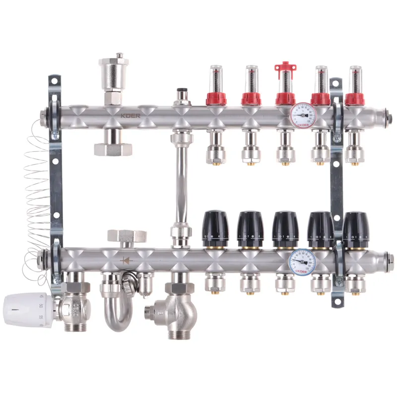 Коллектор на 5 контуров Koer KR.S1012-5 1" SUS304 3/4-16 со смесительным узлом, евроконус