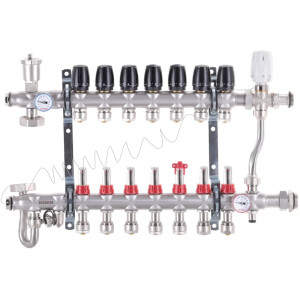Колектор на 7 контурів Koer KR.S1013-7 1" SUS304,  3 / 4-16 з змішувальним вузлом, євроконус   