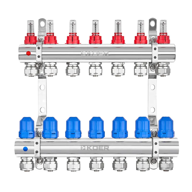 Колектор на 7 контурів Koer KR.1210-7 - 1"x7 з витратомірами та євроконусами 