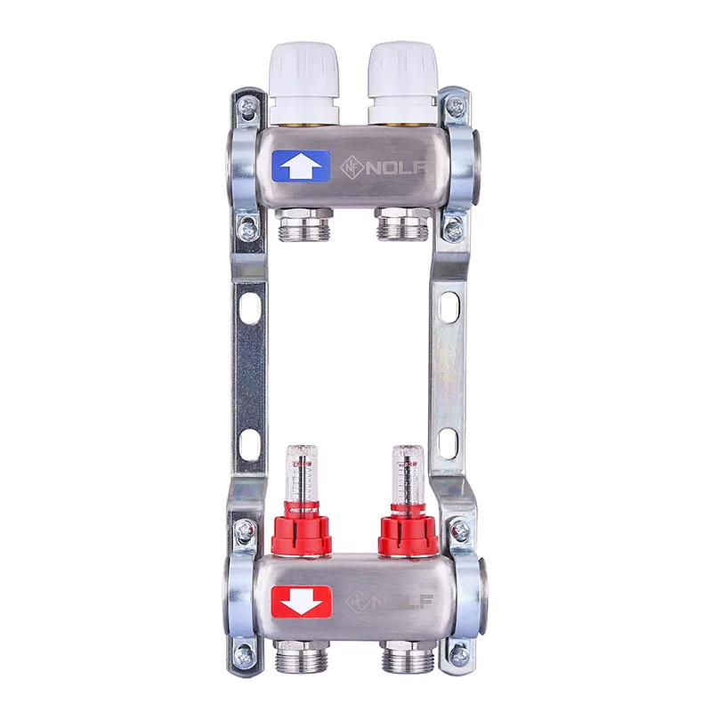 Коллектор на 2 контура Nolf NF.2100-02S 1"x2 с расходомерами, нержавеющая сталь.