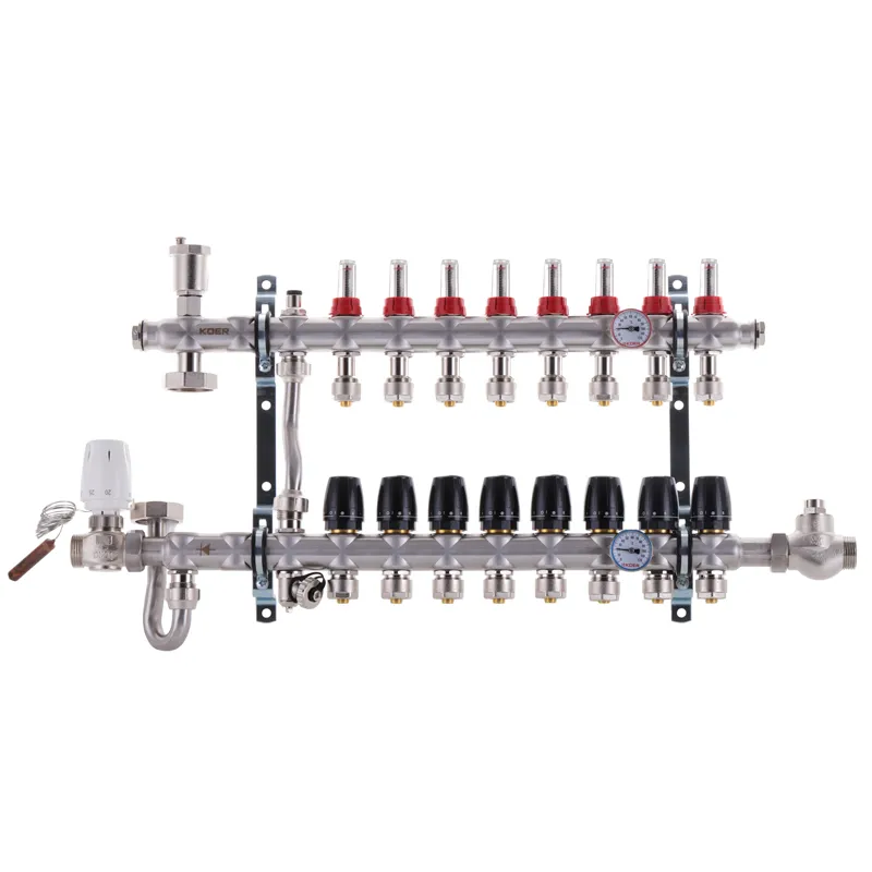 Коллектор на 8 контуров Koer KR.S1011-8 1" SUS304, 3/4-16 со смесительным узлом, евроконус