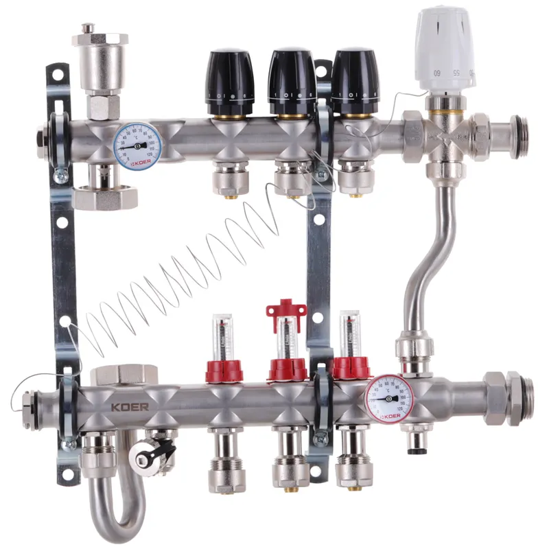 Коллектор на 3 контура Koer KR.S1013-3 1" 3 SUS304, 3/4-16 со смесительным узлом, евроконус