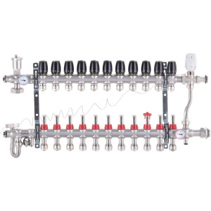 Колектор на 11 контурів Koer KR.S1013-11 1" SUS304, 3 / 4-16 з змішувальним вузлом, євроконус   