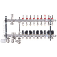 Колектор на 9 контурів Koer KR.S1012-9 1" SUS304, 3 / 4-16 з змішувальним вузлом, євроконус    