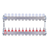 Коллектор на 12 контуров Nolf NF.2100-12S 1" с расходомерами, нержавеющая сталь.