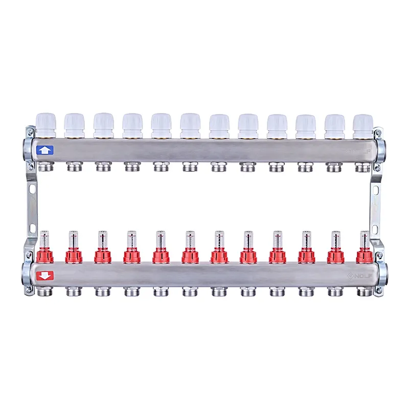 Коллектор на 12 контуров Nolf NF.2100-12S 1" с расходомерами, нержавеющая сталь.