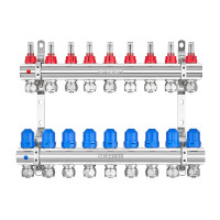 Колектор на 9 контурів Koer KR.1210-9 - 1"x9 з витратомірами та євроконусами 