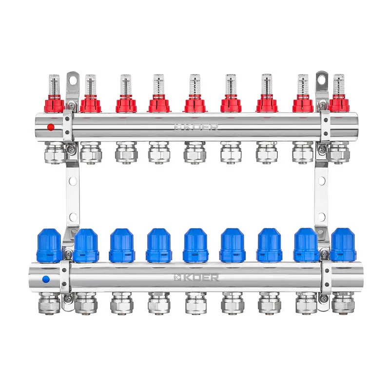 Колектор на 9 контурів Koer KR.1210-9 - 1"x9 з витратомірами та євроконусами 
