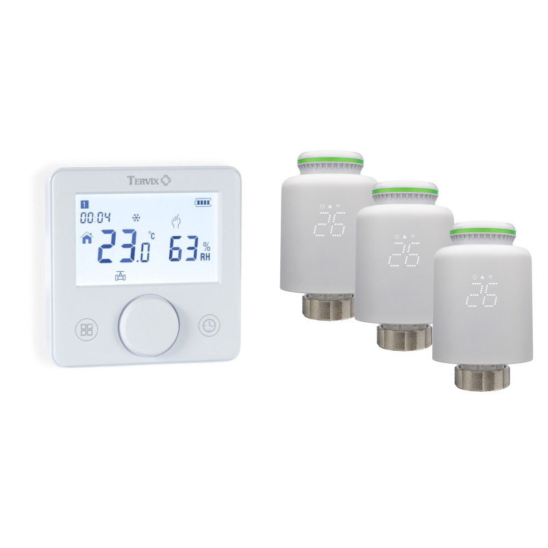 119734 Комплект безпровідний кімнатний термостат TZR білий та безпровідний радіаторний привід VR Tervix Pro Line (1+3)