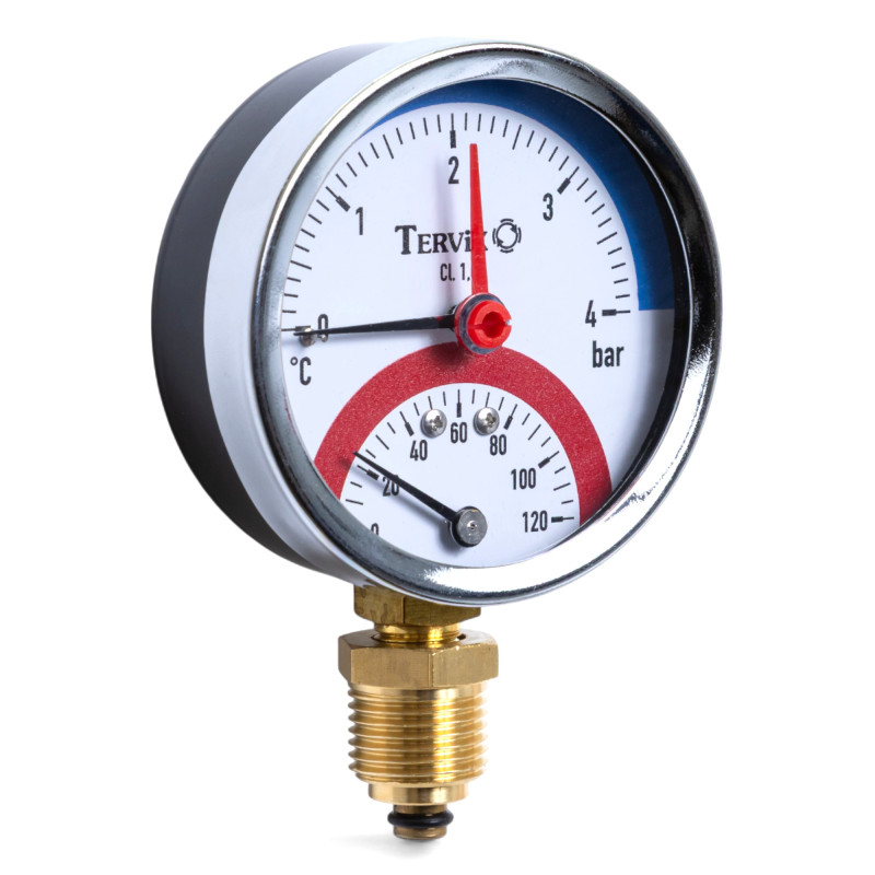 357316 термоманометр Tervix Pro Line 80/0-4 бар, 0-120С, радіальний, з монтажним клапаном 1/2"