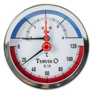 Термоманометр Tervix Pro Line 80/0-4 бар, 0-120С 1/2", аксіальний, з монтажним клапаном (357816) 