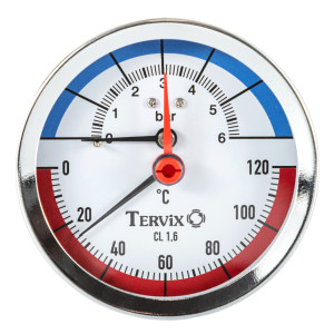 Термоманометр Tervix Pro Line 80/0-6 бар, 0-120С 1/2", аксиальный, с монтажным клапаном (357817)