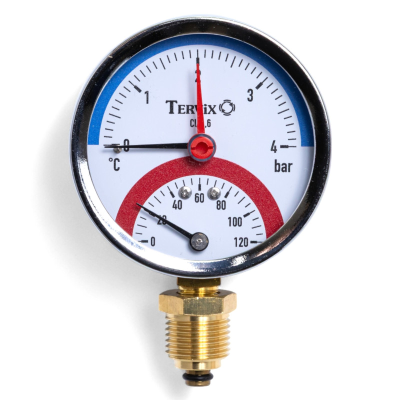 357316 термоманометр Tervix Pro Line 80/0-4 бар, 0-120С, радіальний, з монтажним клапаном 1/2"