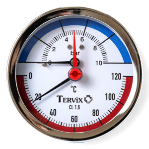 Термоманометр Tervix Pro Line 80/0-10 бар, 0-120С 1/2", аксіальний, з монтажним клапаном (357818) 